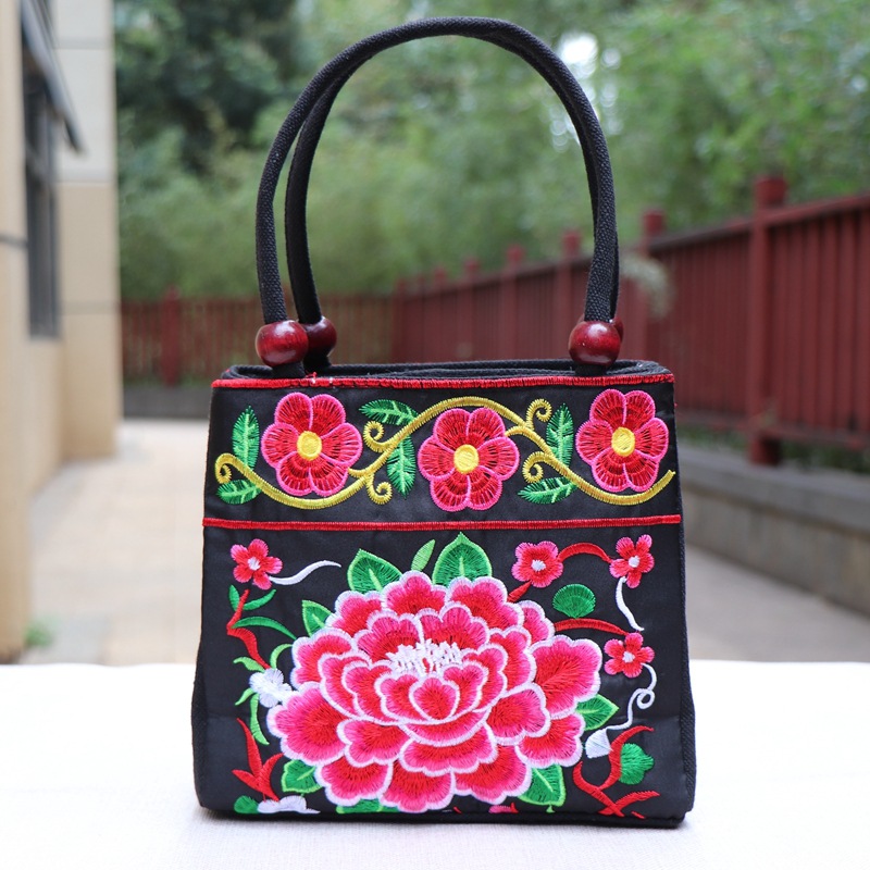 Bolsa de mujeres de mediana edad y ancianos estilo étnico bolso bordado lienzo Bolso pequeño bolso de las mujeres de mediana edad