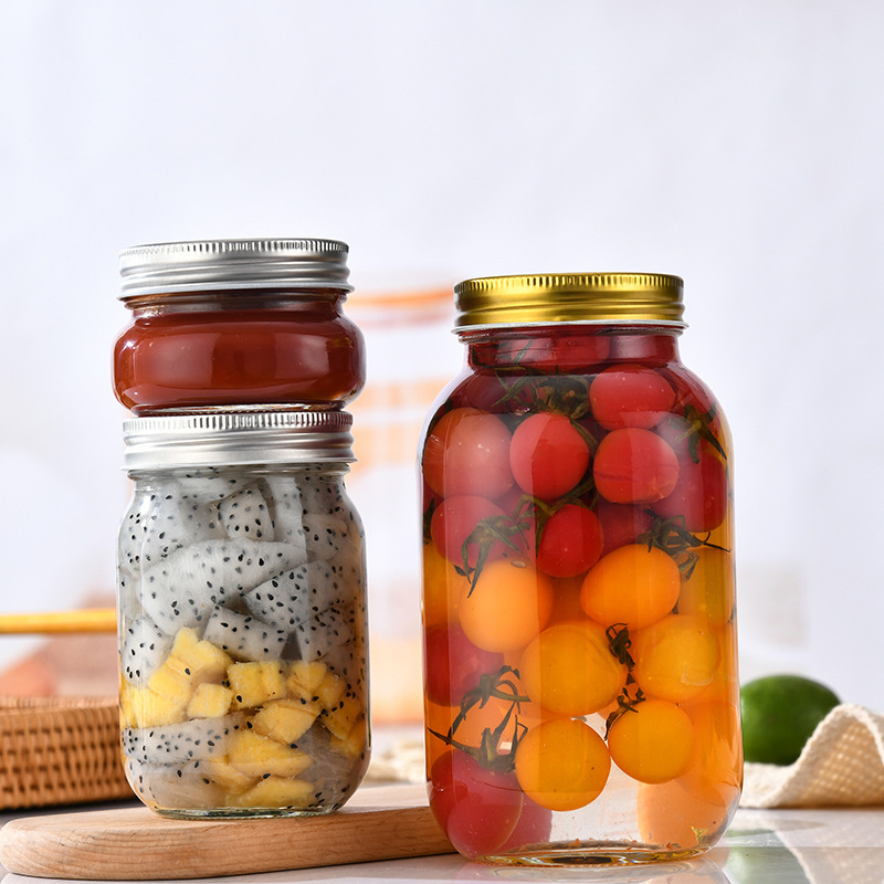 方圆玻璃瓶梅森罐透明玻璃酱菜瓶密封加厚储物罐蜂蜜果酱瓶批X20