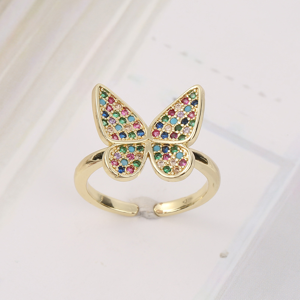 fashion copper microinlaid diamond butterfly adjustable opening ringpicture5