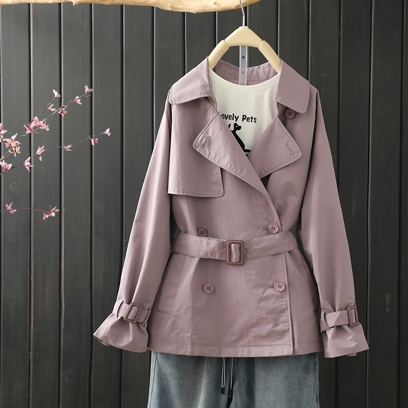 3553 Little Easy Cotton Windbreaker Waist Frenum Double-breasted Mid length version British style coat B13102