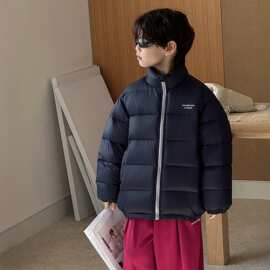 儿童羽绒服2025秋冬新款男童女童韩版立领简约白鸭绒保暖外套上衣