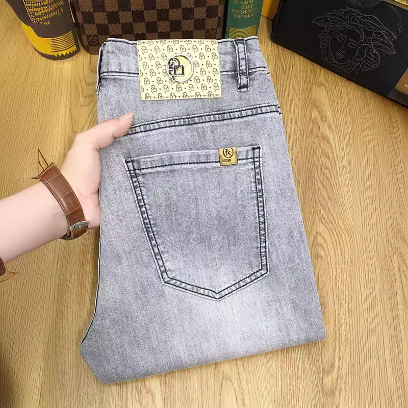 Summer Thin Men's Light Grey Lyocell Ice Oxygen Jeans Breathable Slim Fit Small Straight Trendy Men's Trousers New