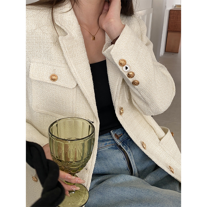 3th Morning mid-ancient Chanel style early autumn embossed gold buckle tweed Chanel suit jacket ZY1125