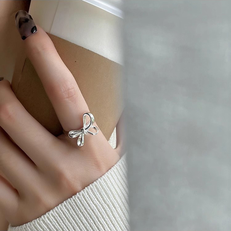 Adjustable Ring Size 1 Piece 925 Sterling Silver Bow Knot Open Rings