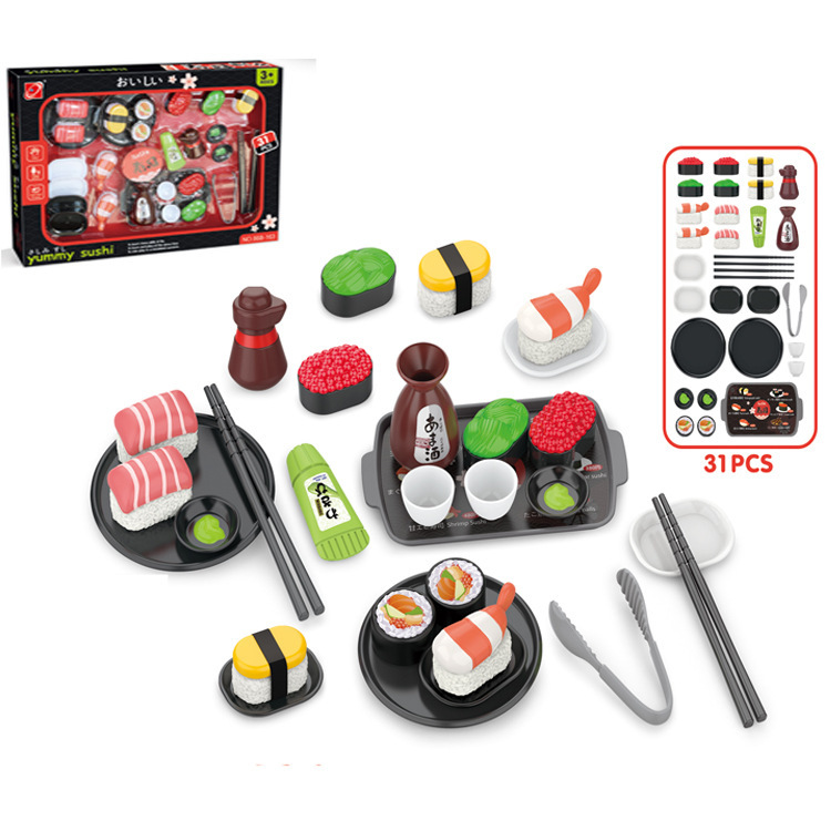 Cross-border cocina simulación sushi pizza té de la tarde hamburguesas barbacoa postres set mini juguetes de alimentos