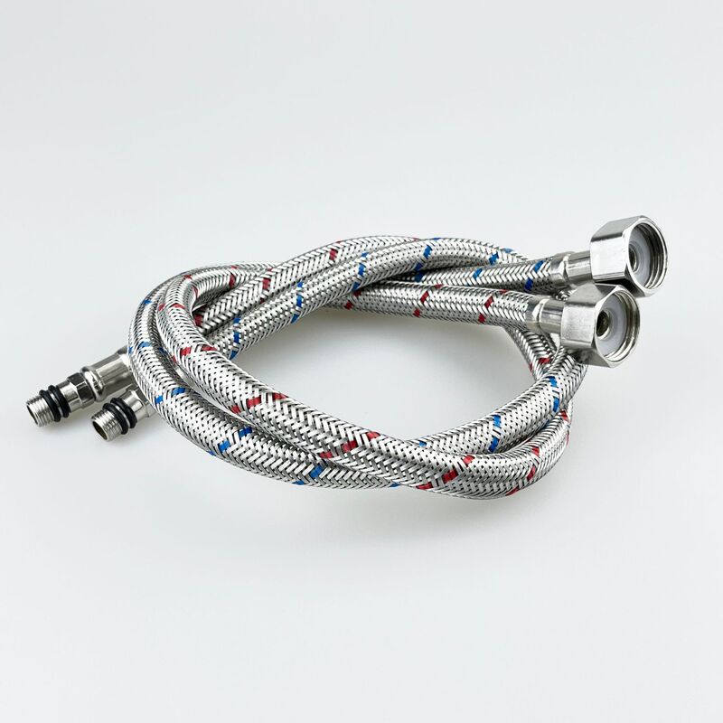 304 stainless steel braided single head hot and cold water inlet pipe kitchen pulling vegetable basin hot and cold faucet 4 points water inlet hose