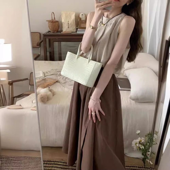 Small summer dress dopamine fashion wear a set of net red salt light ripe dress small fragrant style suit women