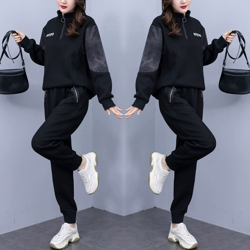 Winter set, fleece denim sweatshirt, plus size, increased thickness