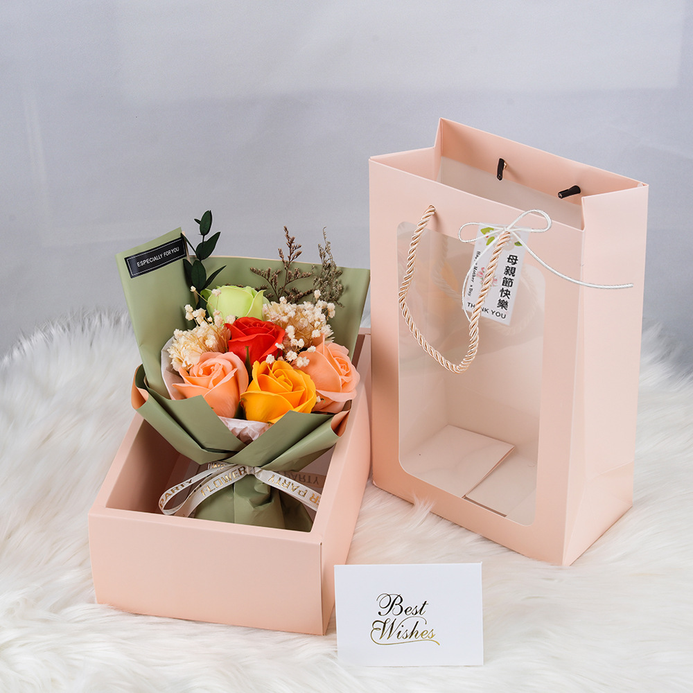 粉卡盒7朵母亲节花束 香槟绿2-2