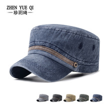水洗帽子做旧棉布平顶帽全棉透气扣子鸭舌帽中青年爸爸户外遮阳帽