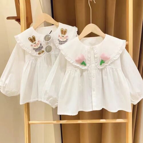 Baby Shirt Spring and Autumn Girls Long Sleeve Blouse Children's Outerwear Top Korean Version Medium and Small Children's Clothes Stylish Autumn Outfit