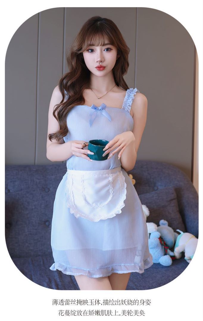 Sweet Maid Lace Sling Apron Costume Set with Blue Stockings — detail image 7