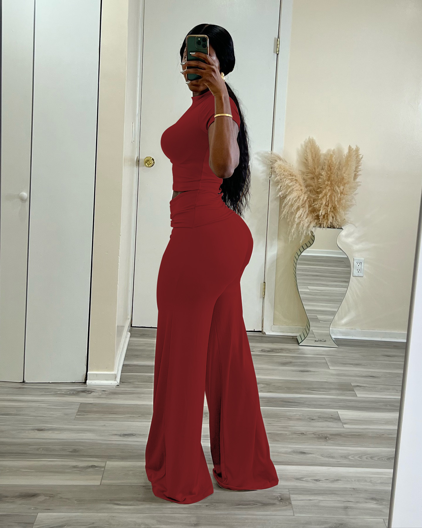 High Waisted Slimming Wide Leg Trouser And Top Two Piece Set_voghion.com