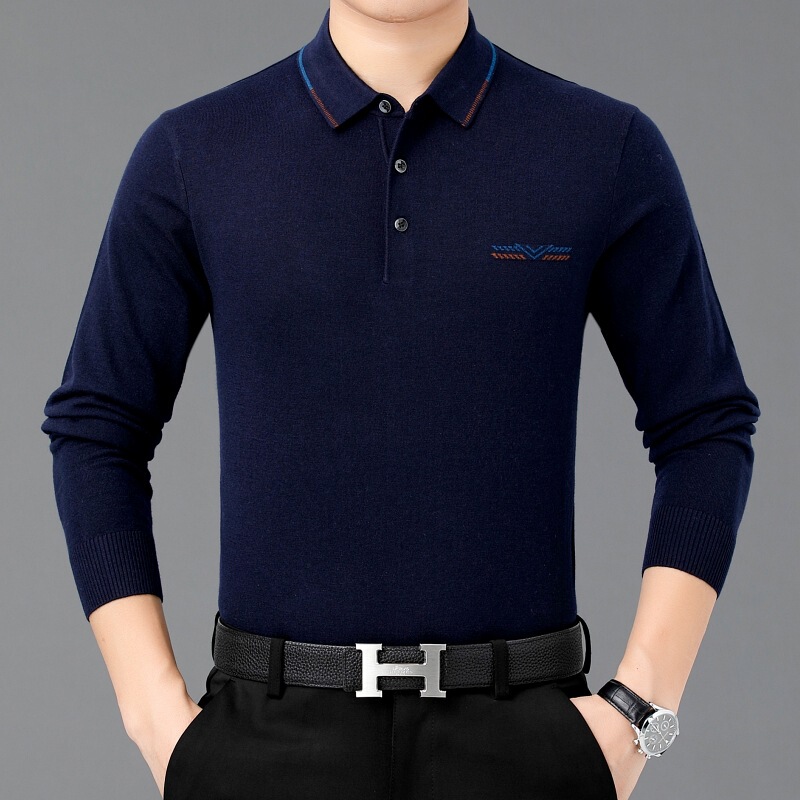 Luxury brand men's cashmere T-shirt, knitted polo shirt with a turn-down collar, made of mulberry silk, suitable for dads Luxury brand men's cashmere T-shirt, knitted polo shirt with a turn-down collar, made of mulberry silk, suitable for dads