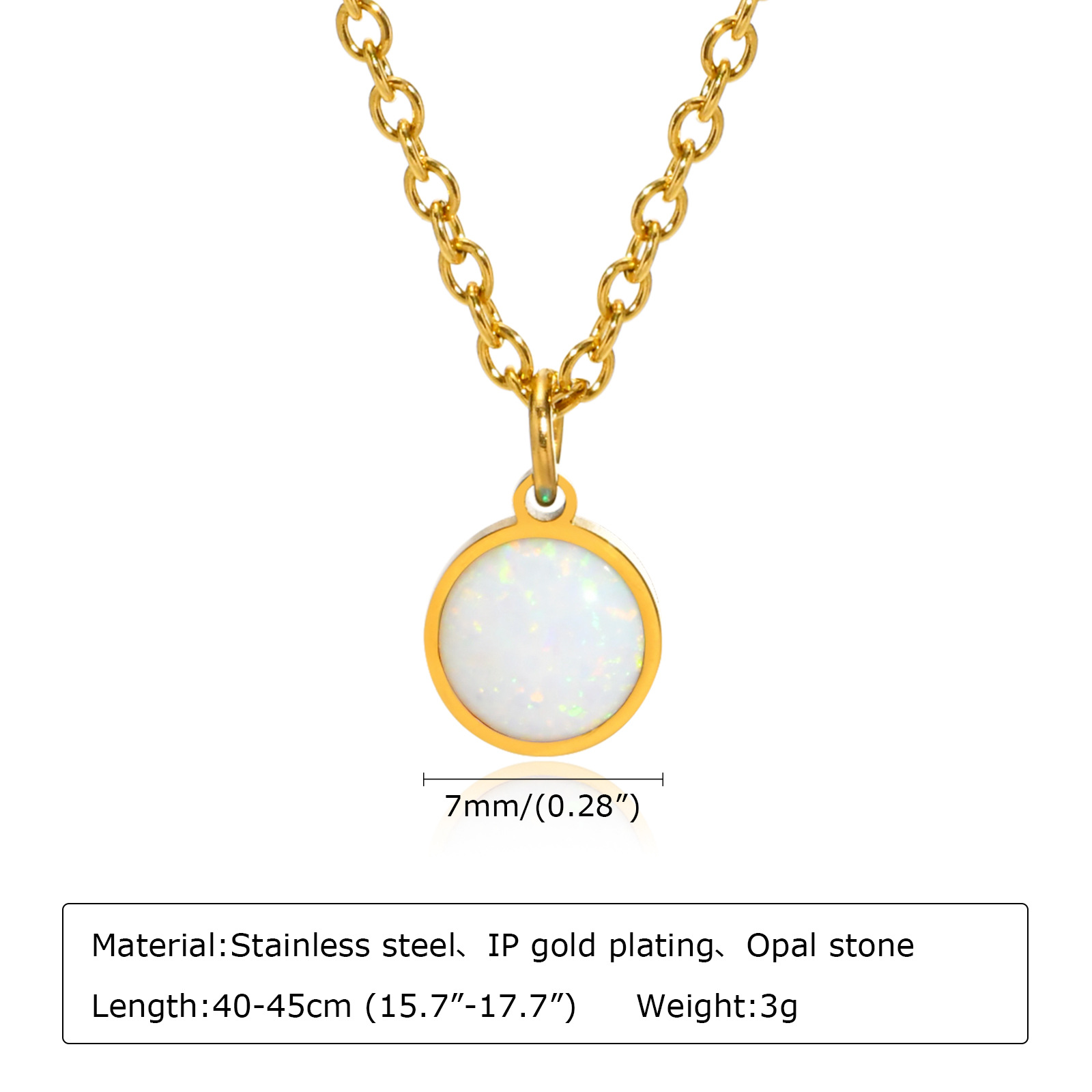 5g Weight Elegant Round Titanium Steel Plating Opal Stone Pendant Necklace