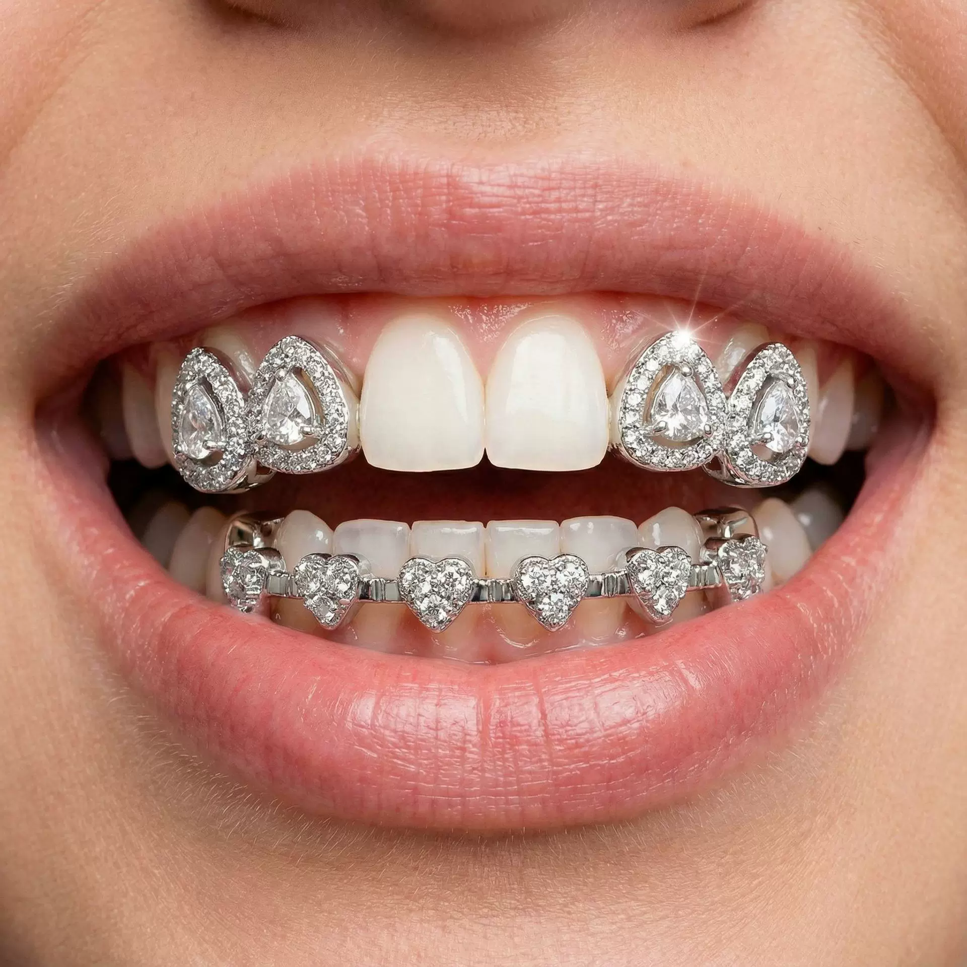 跨境爆品锆石牙套TEMU热卖爱心四叶草嘻哈牙套镂空尖牙万圣节饰品