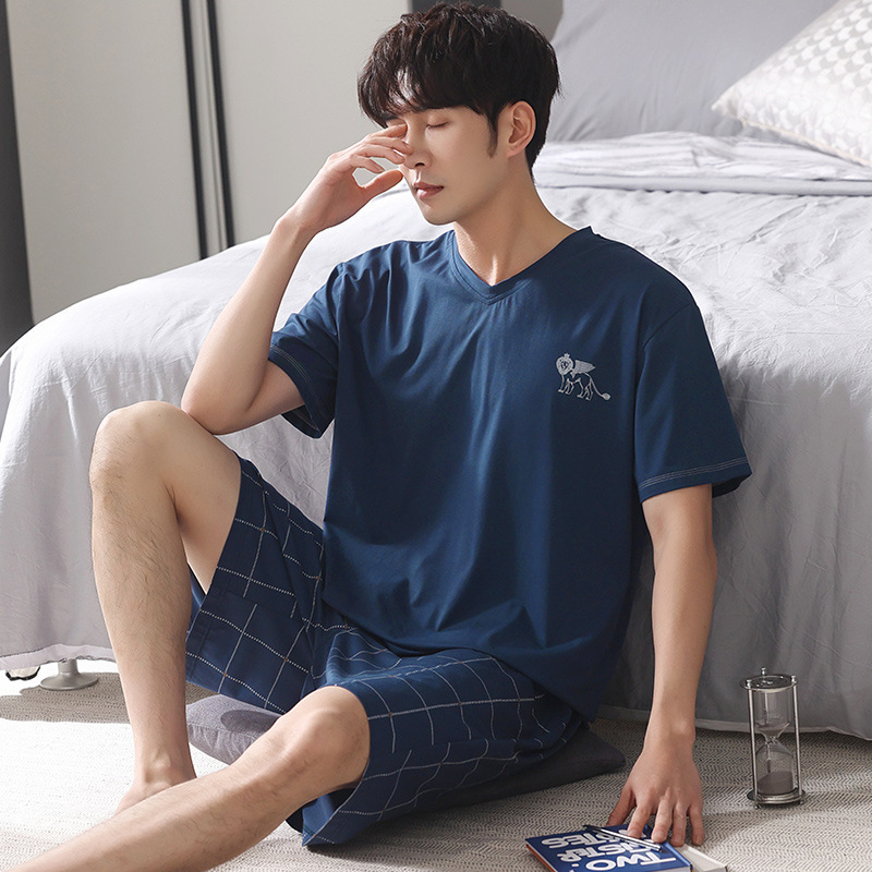 男性パジャマ夏の薄いモデルのモーダル綿の半袖半ズボン男性の家庭服夏の太ったスーツ