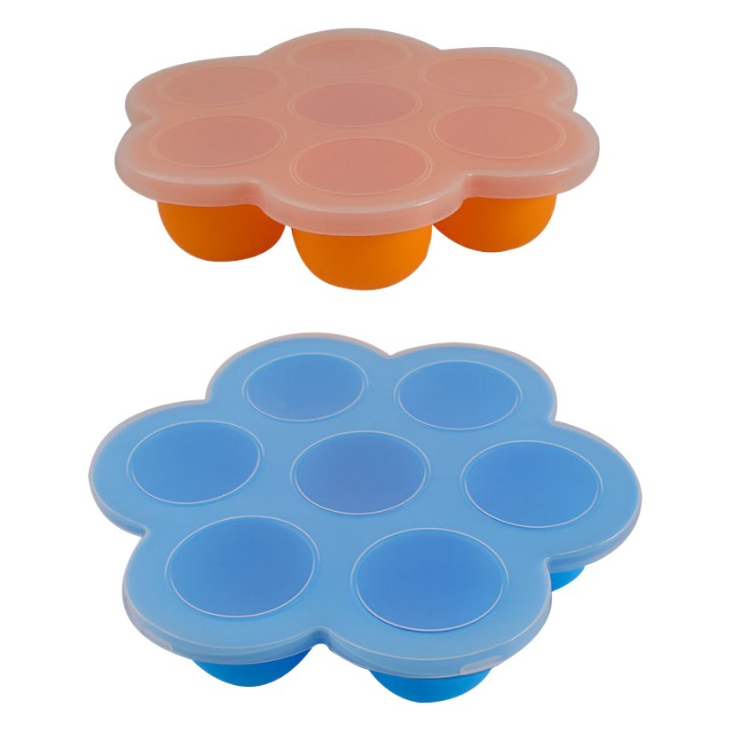 Tianlin bandeja de hielo de silicona de 7 agujeros con tapa de silicona bebé caja de alimentos caja de almacenamiento de alimentos para niños sellada crisper