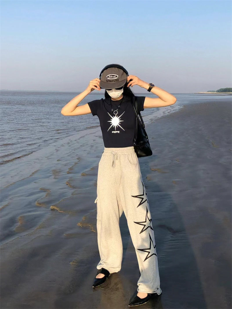 Title 12, Kadın Yıldız İşlemeli Geniş Paça Pantolon, şık ...