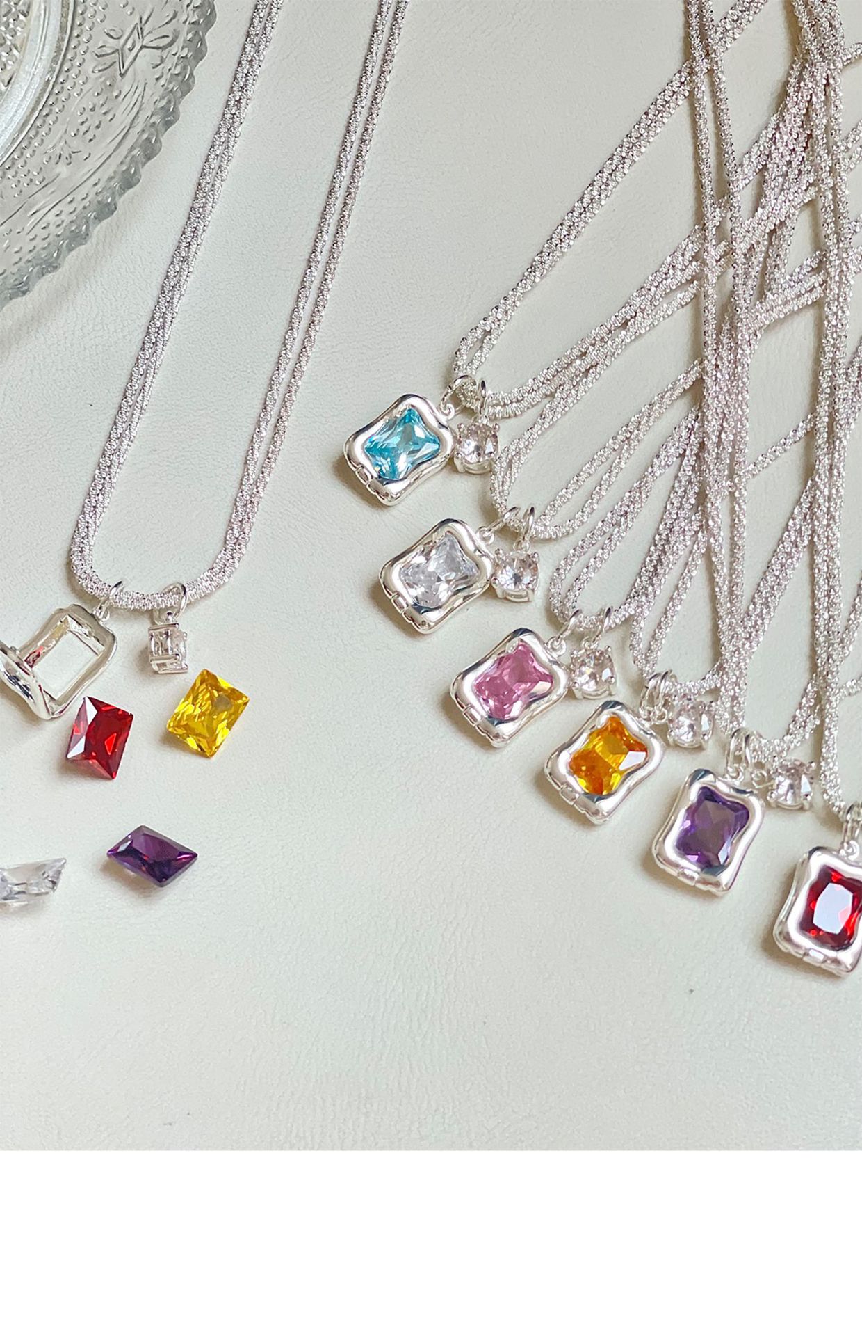 Elegant Square Copper Plating Artificial Rhinestones Pendant Necklace