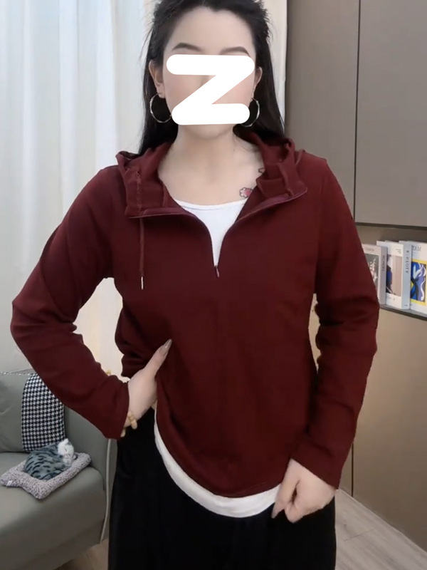 大码假两件不规则连帽长袖T恤女秋冬mm遮肉显瘦打底衫正肩上衣|undefined