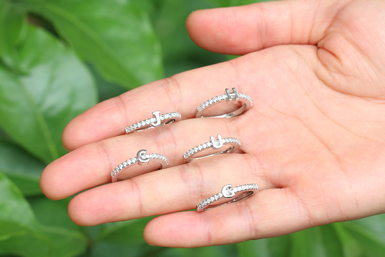 Letter Pattern Unisex Fashion Letter Copper Zircon Rings Plating Inlaid Zircon
