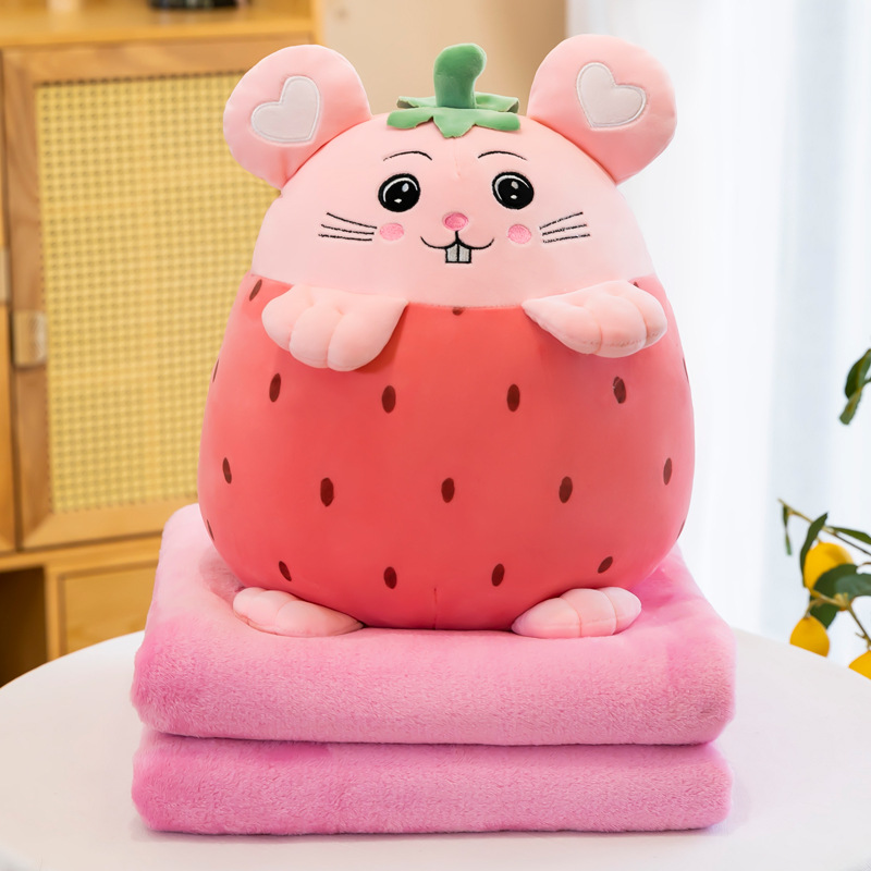 딸기 마우스 베개 담요