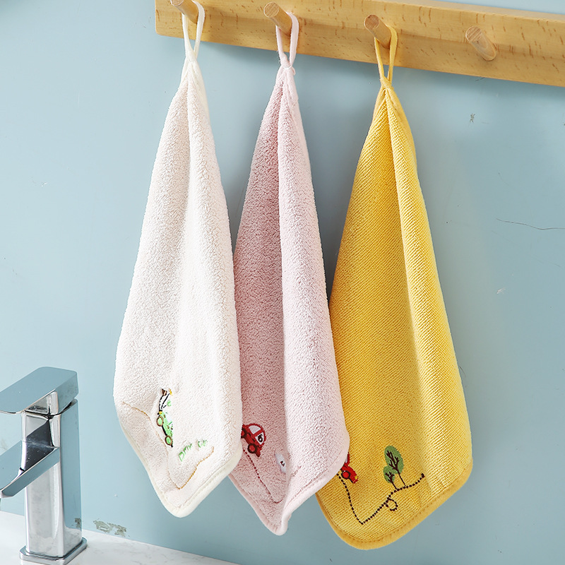 Coral velvet hand towel, cartoon soft small towel, hanging children's square towel, bathroom and kitchen absorbent handkerchief
