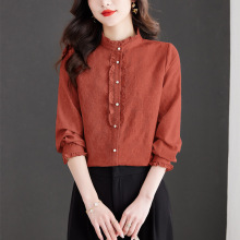 品牌时尚女士衬衫高端设计感立领春秋季长袖上衣气质百搭减龄衬衣