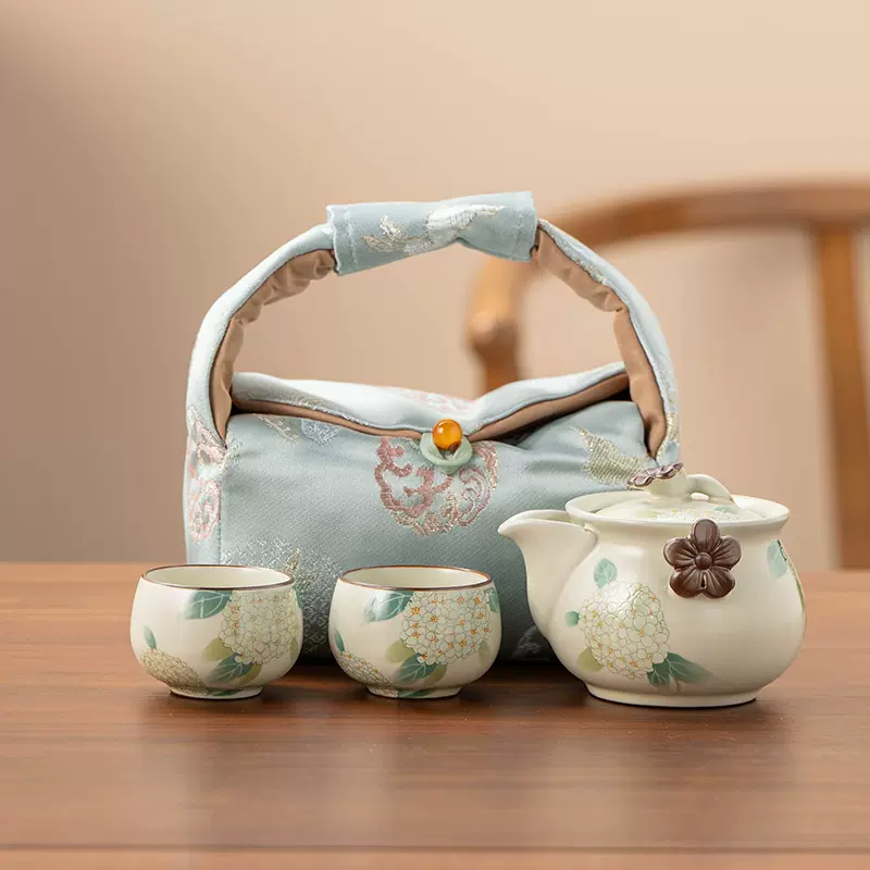 汝窑伴手礼便携式茶具套装户外泡茶壶陶瓷女士旅行茶具快客杯logo
