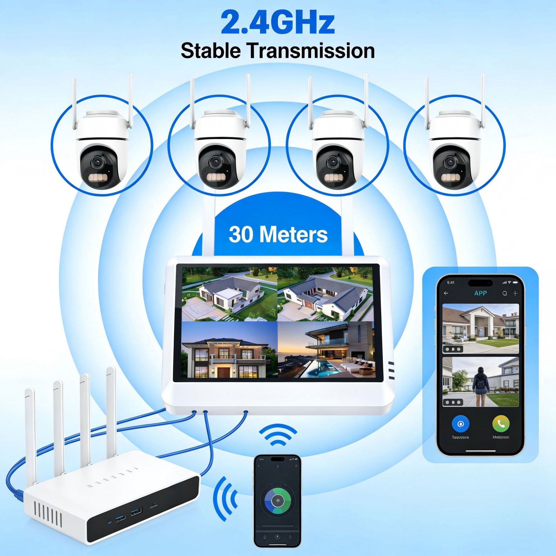 CCTV监控系统wifi带屏小5V球机监控摄像头套装摄像头带屏录像机
