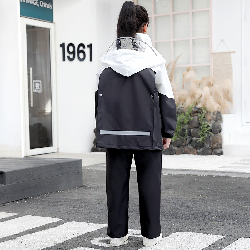 Niños impermeable de los niños niñas estudiante impermeable pantalones de lluvia traje de ala grande mochila posición impermeable