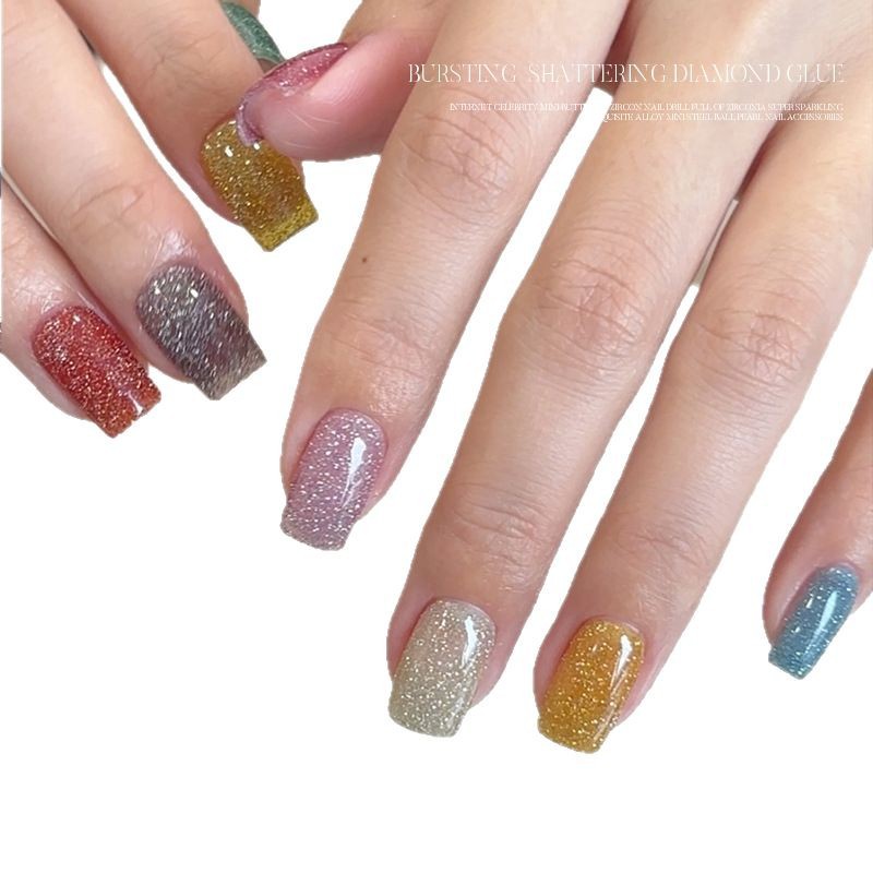 Limitpretty nail art flash arcoíris pegamento de diamantes rotos flash pegamento de esmalte de uñas nuevo color del arco iris pegamento de fototerapia al por mayor