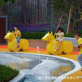 海马造型骑行喷水车不锈钢发光喷水车迷你款儿童游乐骑行喷水单车