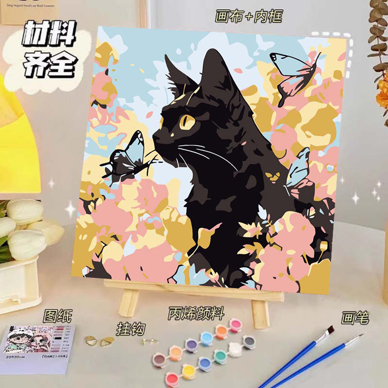 Pintura al óleo digital de bricolaje, dibujos animados para niños, pinturas para colorear hechas a mano, lindos puestos de animación curativos, comercio exterior transfronterizo