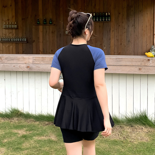 Fat mm plus size professional swimsuit women's one-piece skirt-style boxer briefs conservative slimming belly-covering sports hot spring swimwear