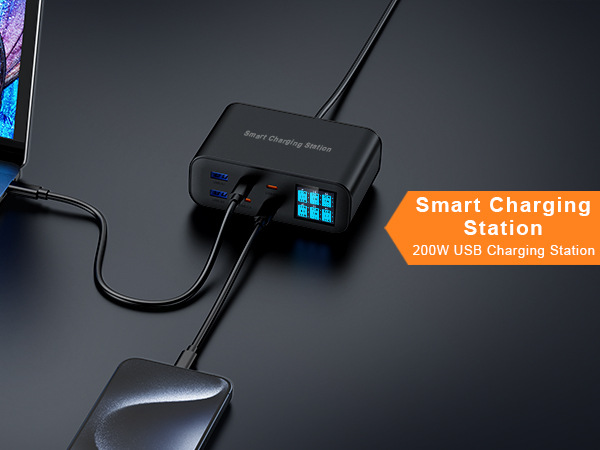 USB-Multi-Port-Ladegerät mit PD Schnellladung, multifunktional, 6 Anschlüsse, mehrere Schnittstellen, intelligentes digitales Display, Desktop-Ladegerät mit mehreren Anschlüssen, PD 100W