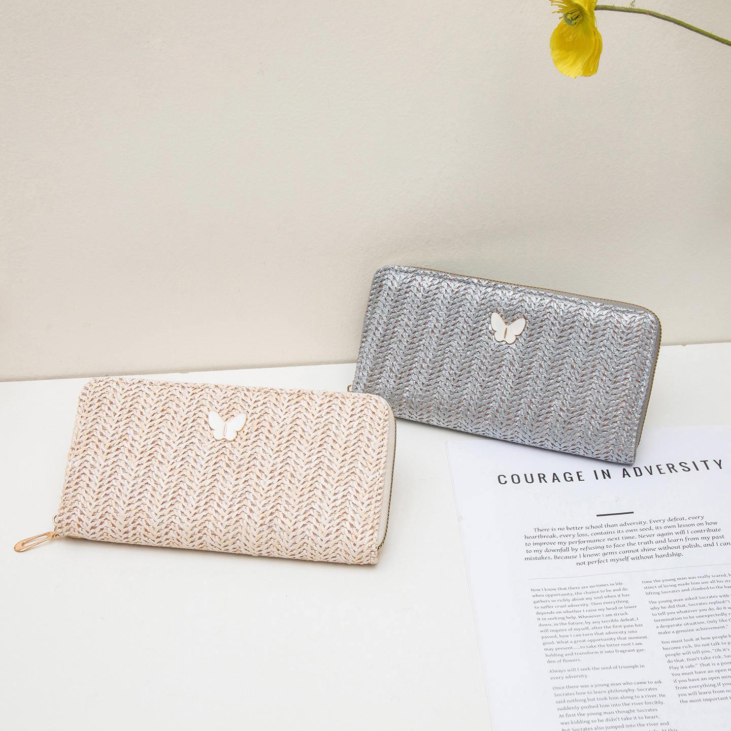 2025 otoño y invierno nuevo estilo de mariposa de paja decoración de mano bolso de cambio multicapa bolso de comercio exterior de larga dama monedero de tirón único image 3