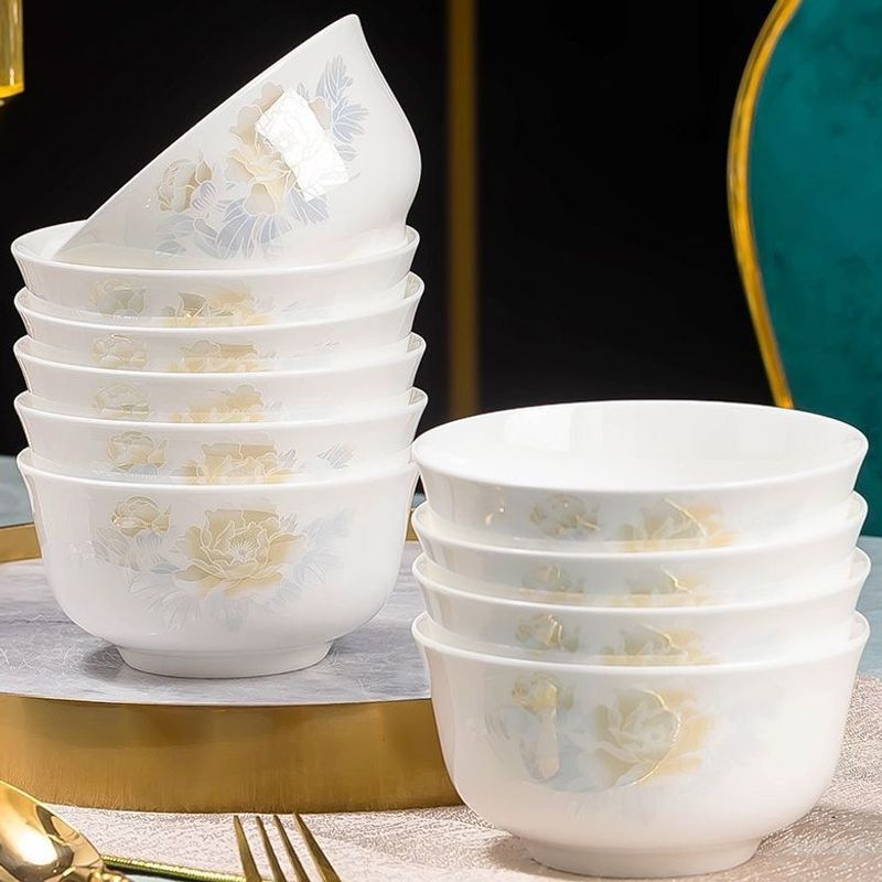 Jingdezhen Ceramic Bowl Set for Home Use, Chinese-Style Elegant Bowl and Plate Set, Easy to Clean, High Aesthetic Value Rice Bowls