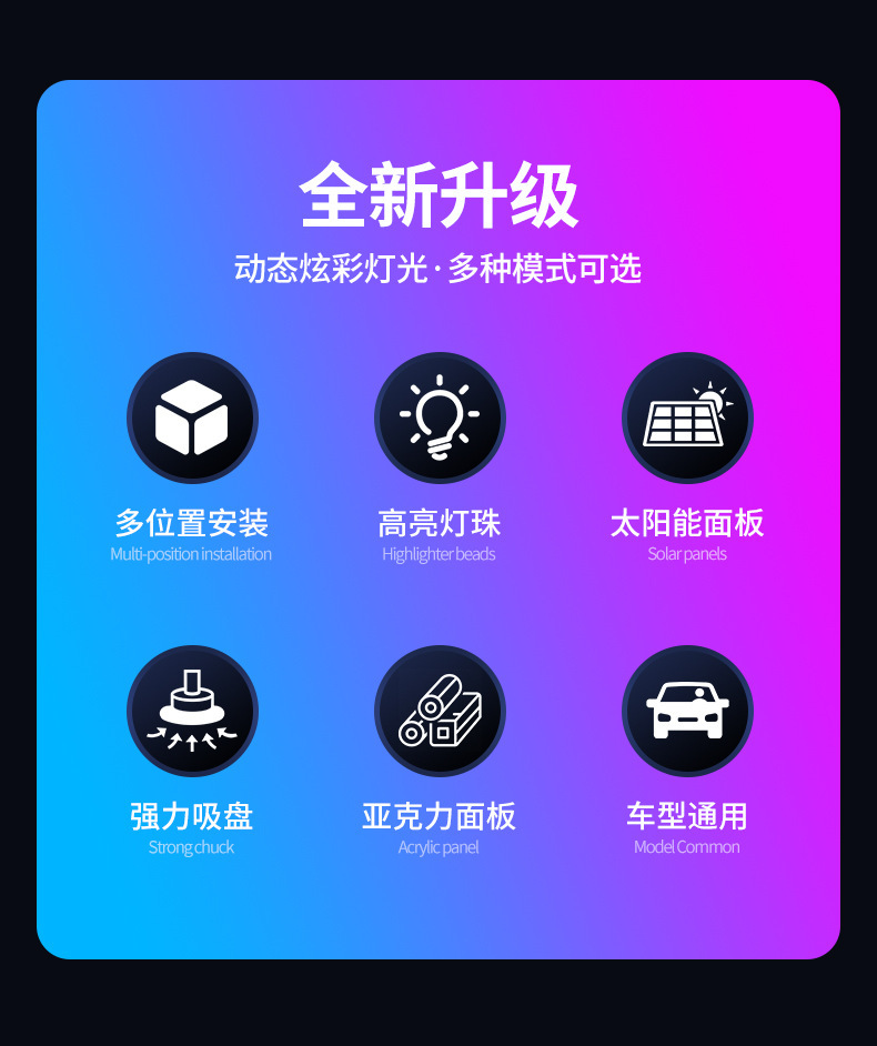 LED solar-powered angel wing car interior ambient lighting, offering a high-end aesthetic with no wiring required and featuring dazzling, dynamic colors