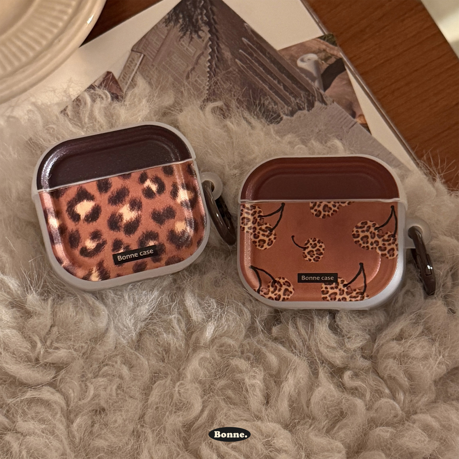 Brown Leopard Cherry AirPods auriculares cubierta pro3 cubierta 4 generación Bluetooth inalámbrico 1 retro 2 anillo colgante