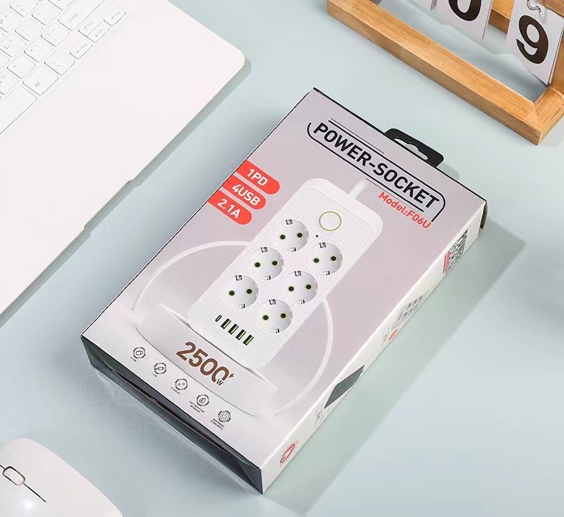 5USB欧式欧标接线板6欧孔插座土耳其Poland波兰外贸排插带开关