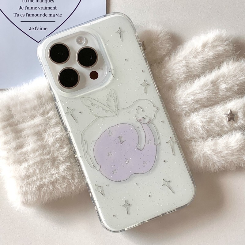 适用苹果17PROMAX双层IMD猫咪闪粉手机壳iPhone15/14卡通13PRO防|undefined