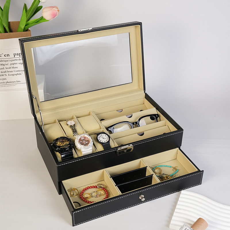 Double-Layer Watch Jewelry Storage Box Glasses Bracelet Bracelet Storage Double-Layer Large-Capacity Removable Spacer Watch Box