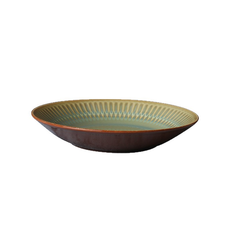 Plato de ensalada, plato plano, plato hondo de cerámica estilo japonés LZ Kiln, con color bajo vidriado, plato chino para pasta.