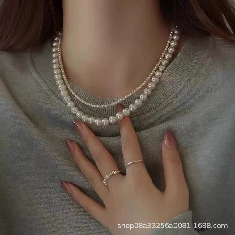 Necklace from pearl, chain, sweater, accessory, light luxury style