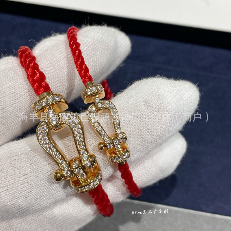 Cnc Fred Horseshoe Buckle Red Rope Enamel Buckle Full Diamond Wire Rope Male and Female Couple's Zodiac Year Bracelet DIY Bracelet