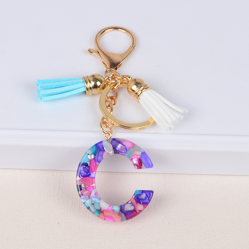 Keychain de iniciales de goteo de pegamento mezcla de piedra de letras de llaves lindas bolsos de damas llaves de automóviles colgantes joyas