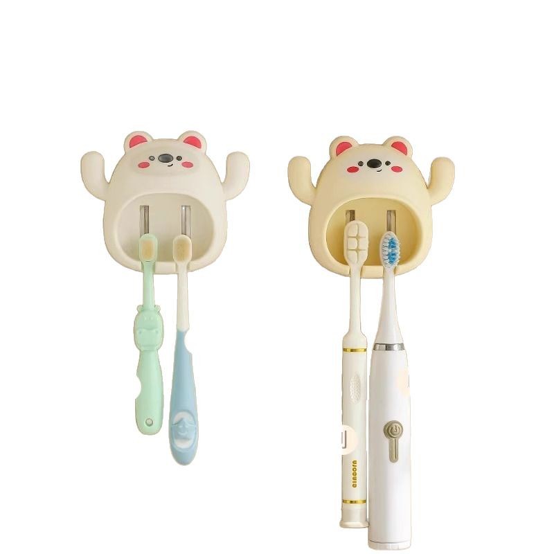 Cepillo de dientes para niños de oso de dibujos animados estante montado en la pared para el hogar sin perforación gancho de baño juego de soporte de dientes para bebé