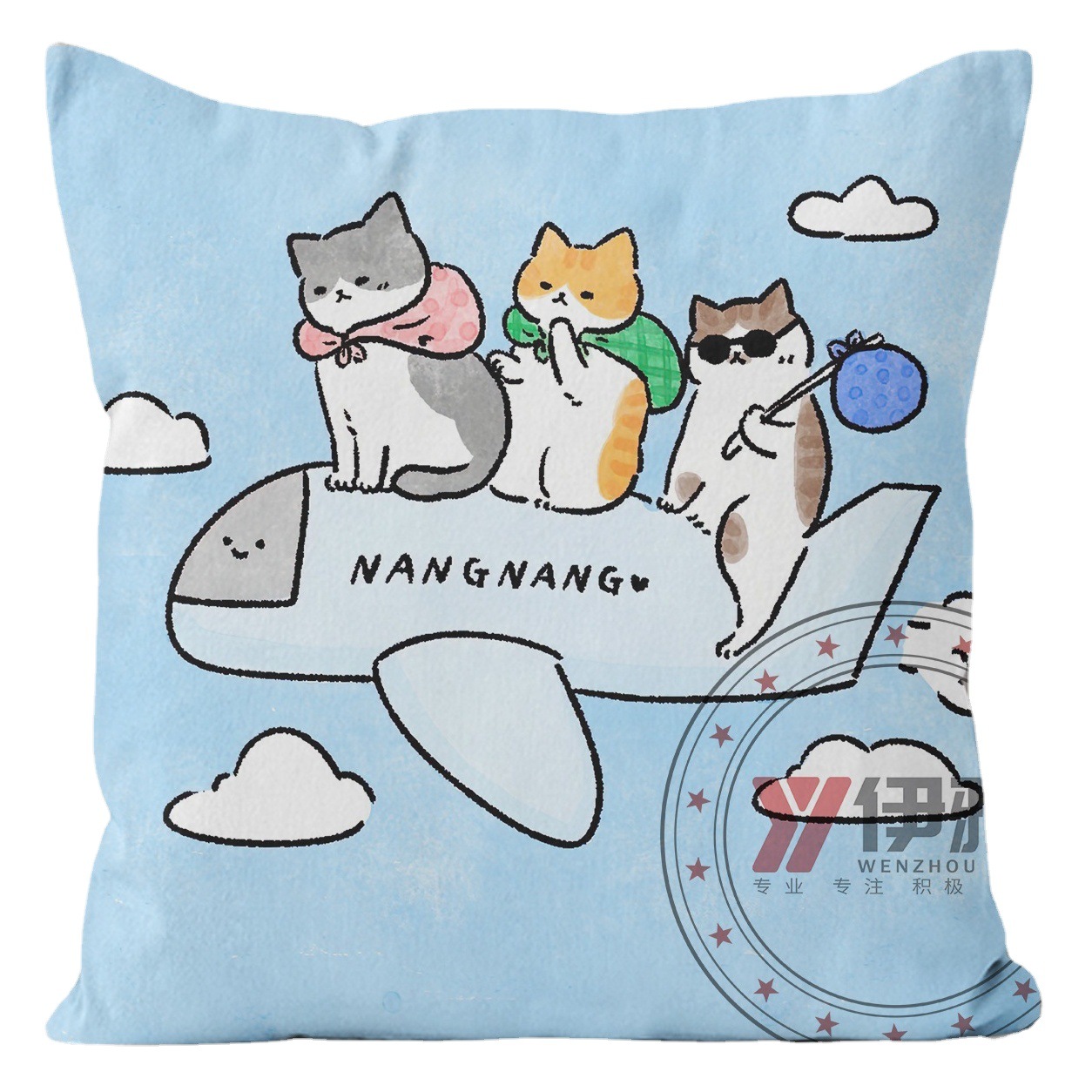 Gato pintado a mano dibujos animados lindo patrón almohada moderna minimalista decoración del hogar almohada coche respaldo almohada cuadrada
